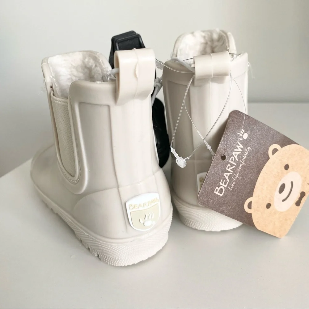 BearPaw Kids Cream Grey Neutral Chelsea Rain Boots - Slip-On Waterproof Boots